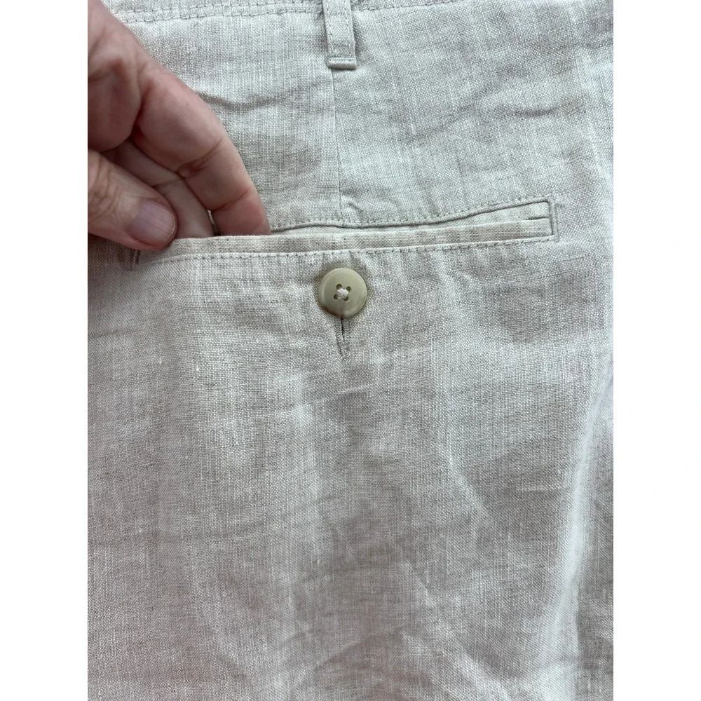 Perry Ellis Linen Pants Mens 36x34 Drawstring Straight Leg Beige Casual